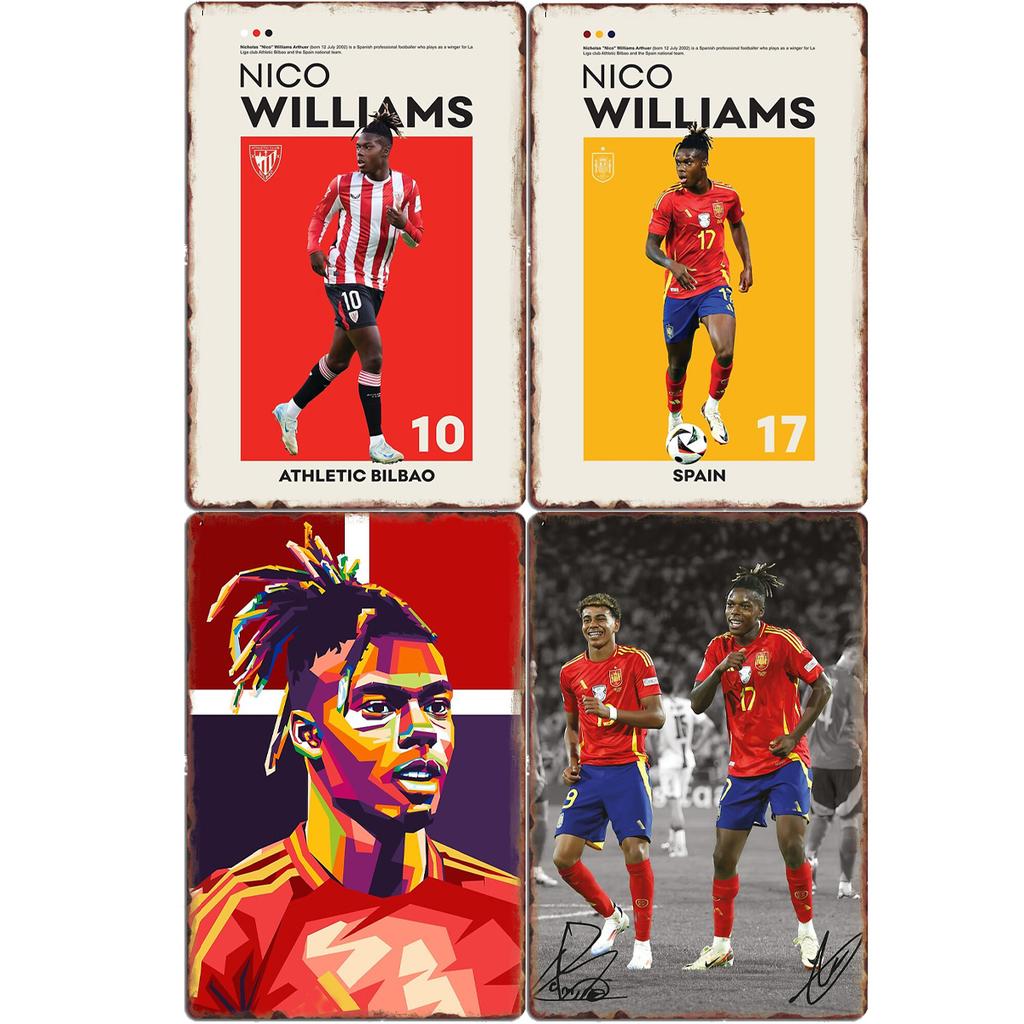 Nico Williams Minimalistischer Fußballspieler Retro Metall Poster Schild Club Wandbild Wandkunst Plakette Blech Raumdekoration Heimdekor