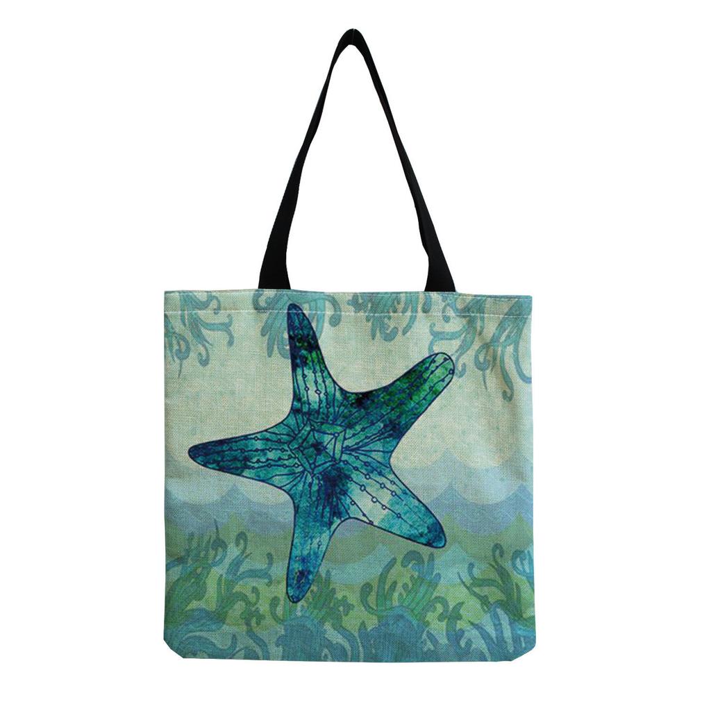 Damen Vintage Leinen-Tragetasche - Große Kapazität mit Aufdruck Schulter-Handtasche für Freizeit & Lebensmitteleinkauf KTB