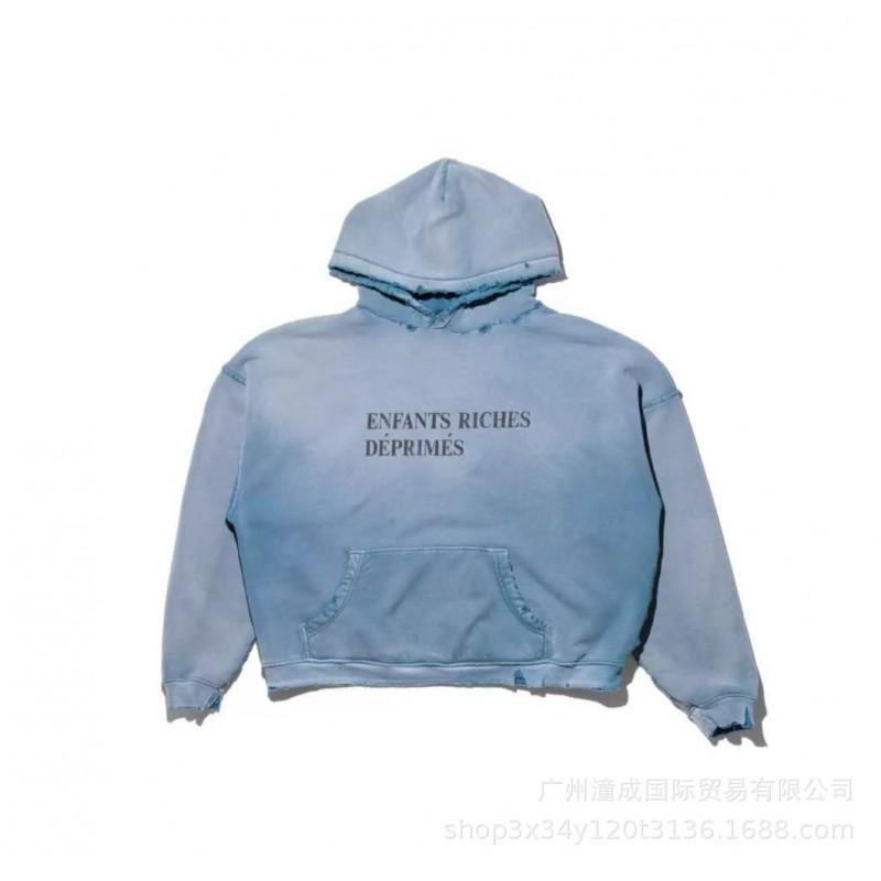 Unisex Distressed Washed Cotton Hoodie With Graphic Print Loose Fit Streetwear Sweatshirt Men Women