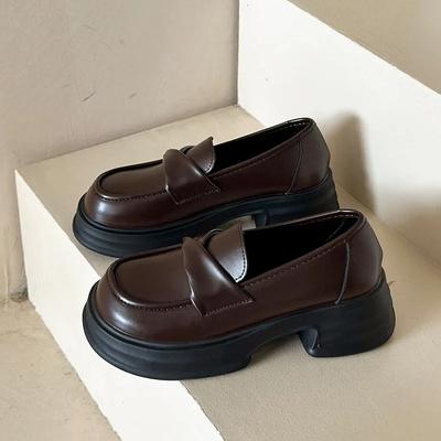 Lucyever Pu Leather Platform Loafers Woman British Style Thick Heels Oxfords Shoes Mujer Women Slip On College Gothic Shoes