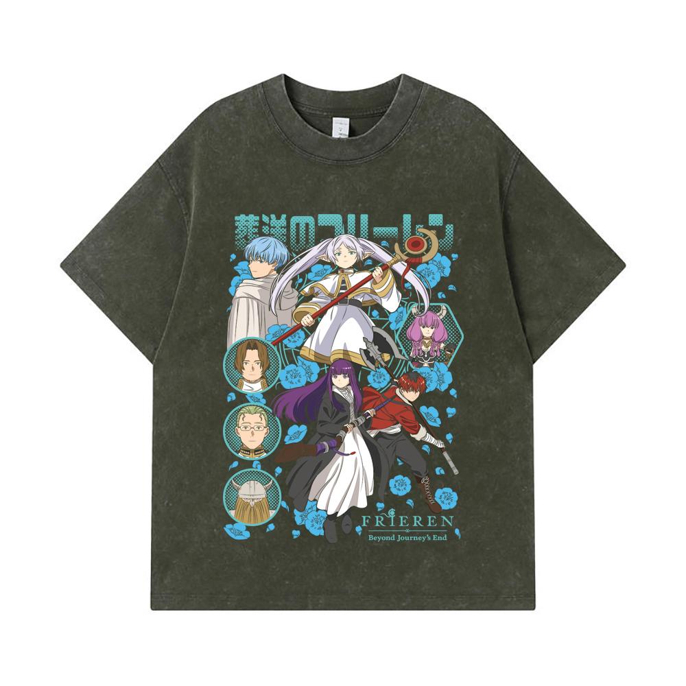 

275 GSM Washed T-shirts 100% Cotton Frieren V1 Print Unisex Heavy Cotton T Shirt S