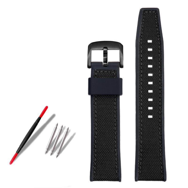 21mm 22mm Woven Nylon Rubber Bottom Watchband Strap for Tissot T116 Seiko No. 5 SSB373P1 Mido Male Waterproof Silicone Bracelet