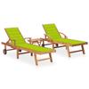 Day and Night - Day and Night Loungers with Table and Cushion 2 Units Solid Teak Wood