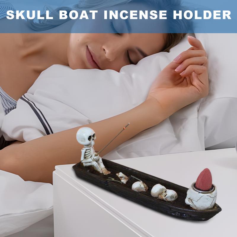 Creative Skull Incense Holder Ghost Incense Stick Tray Resin Boat Decorative Incense Holder for Study Room Bedroom Living Room
