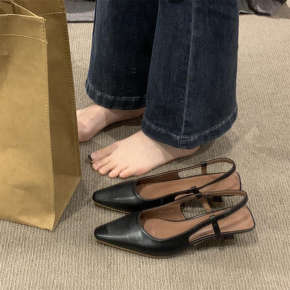 

Французские сандалии высокого класса, женская обувь, верхняя одежда 2024 года, весна и осень, новые туфли с заостренным носком и неглубоким носком, с одной педалью, темпераментные одиночные туфли 40 чёрный