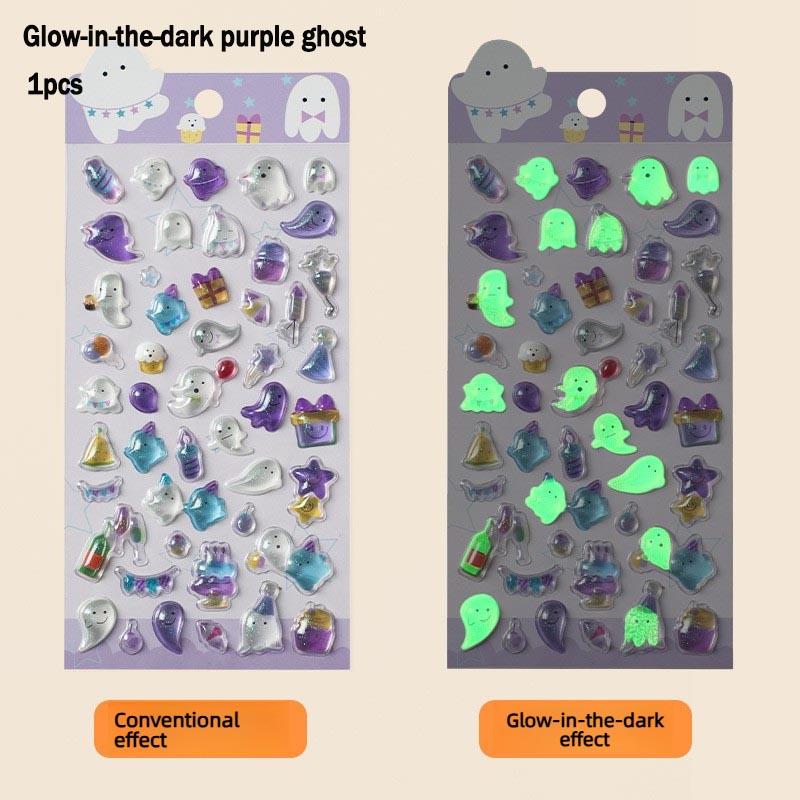 3D Cartoon Relief Stickers: Glow-in-the-Dark Glitter Crystal – Glow-in-the-Dark Pink Bunny/Ghost/Penguin
