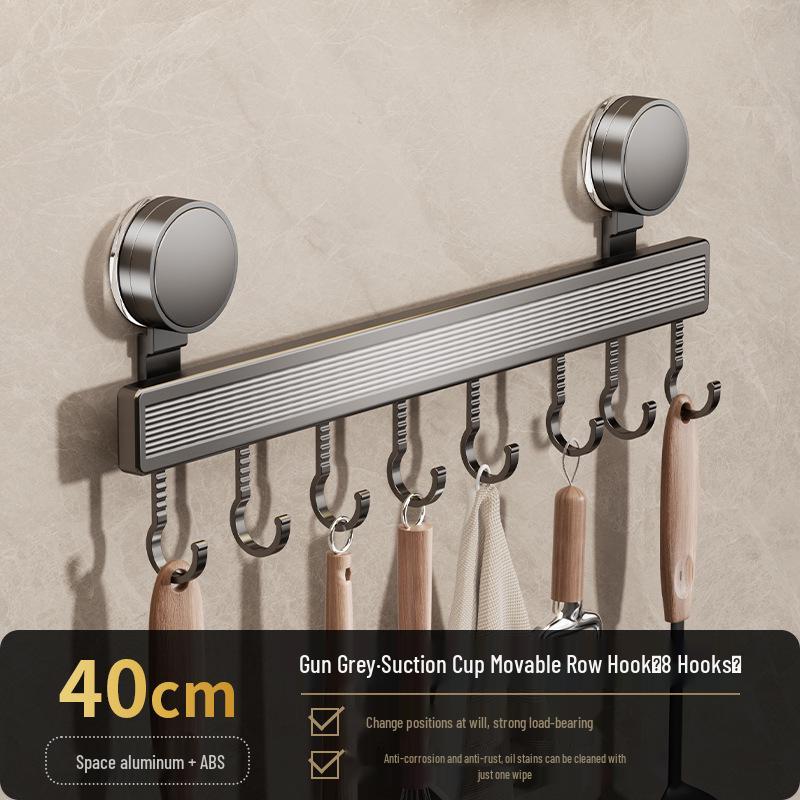 Sliding Suction Cup Kitchen Hooks: No-Drill Aluminum Wall-Mounted Spatula Storage Rail