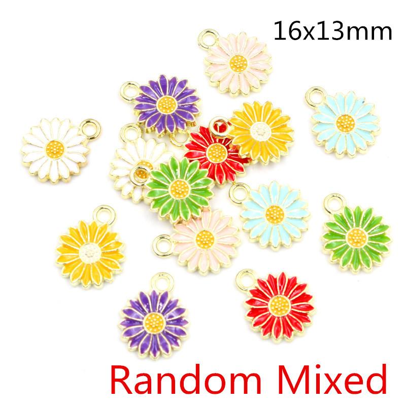 20pcs Enamel Flower Charms Pendant Alloy Metal DIY Jewelry Making Accessories Findings for Earrings Necklace Bracelet