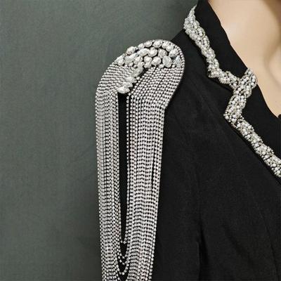 1Pc Beaded Decoration Diamond Tassel Epaulets Sparkling Brooch Epaulet New Shoulder Brooch