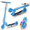 Kids Scooter - FOXSPORT - Foldable - 2 Flashing Wheels 12cm - Hand Brake - 3-Level Adjustable Handlebar - Load 100 Kg - Blue