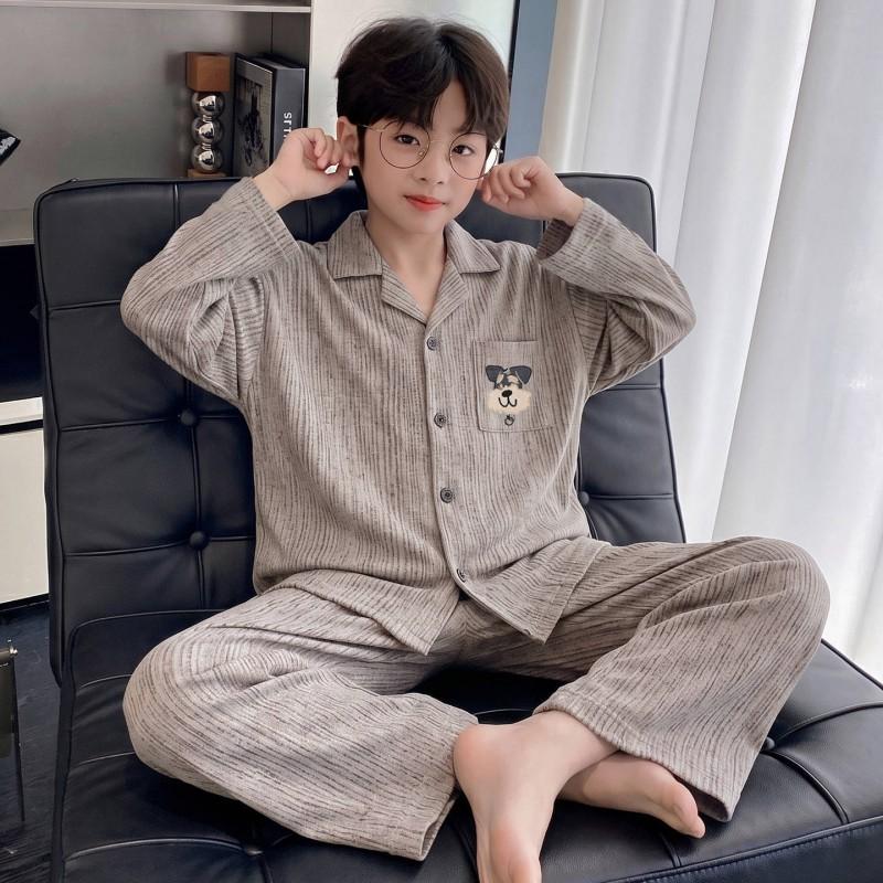 Boys Cotton Pajama Set Long Sleeve Cartoon Print Sleepwear Kids 8 Years Home Loungewear