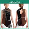 Leotard Block da Ginnastica per Ragazze Collo Alto Senza Maniche Foro sulla Schiena Strass Brillanti Frange Body