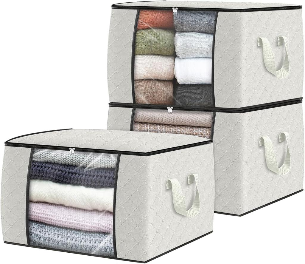 Fab Totes Storage Bags,Clothes Blanket Storage Bins Foldable Closet Organizers with Reinforced Handle for Home Dorm Storage and Organization