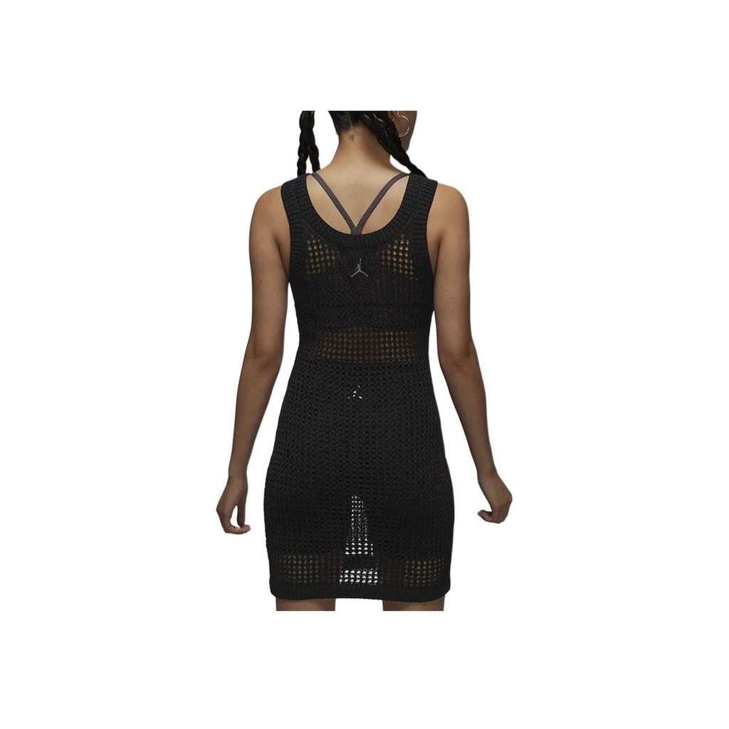 Nike Solid Color Hollow Out Knit Sleeveless Dress Women Dresses Black FV7111-045
