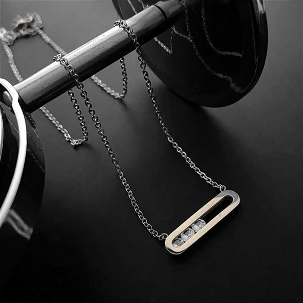 Titanium Steel Not Fade Necklace Bracelet Female Rectangular Banboo Pendant Zircon Clavicle Chain Plated  Simple 2Pcs/Set Jewelr
