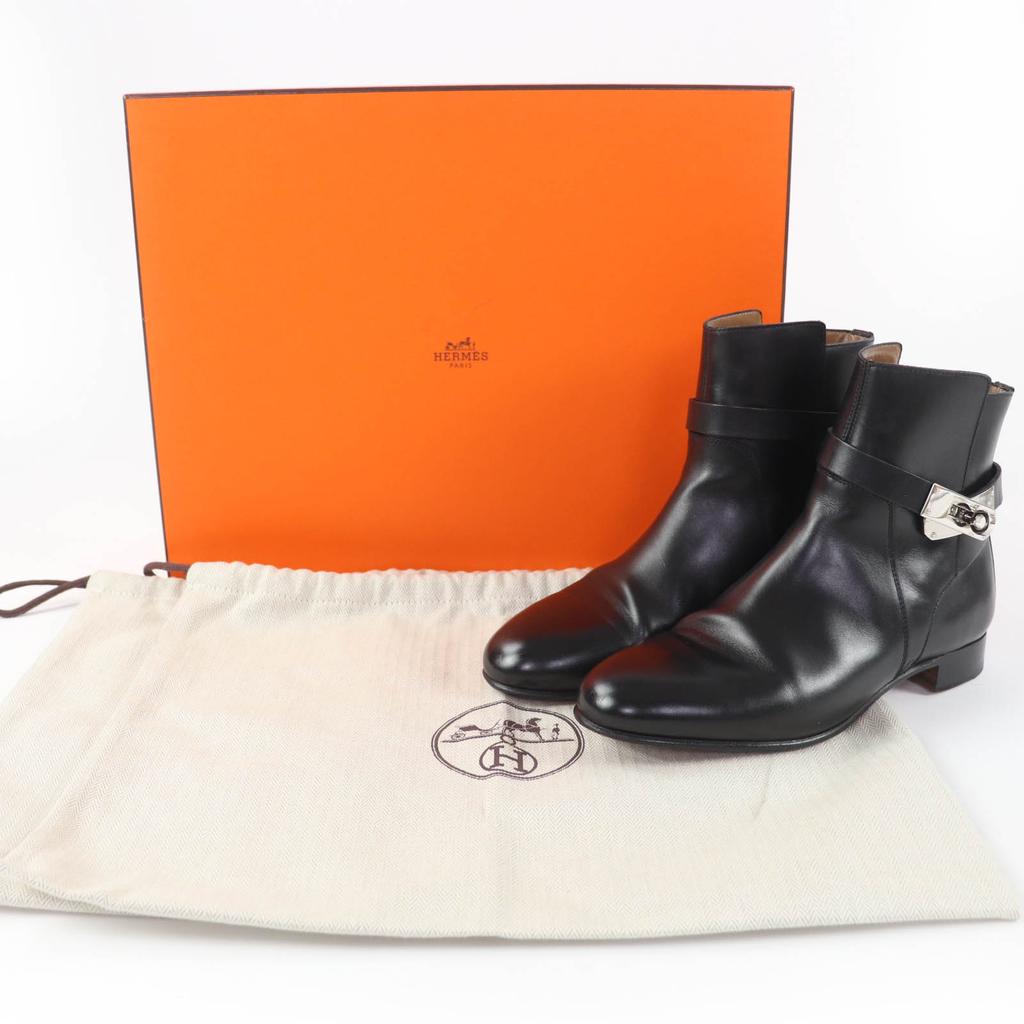 Great HERMES short boots Neo Kelly Buckle Leather black leather Women 36 Used