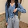 Early Autumn New Knitted Outer Cardigan Short Korean Version V-neck Loose Inner Long-sleeved Thin Sweater Jacket Women's Clothing