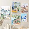 Scandinavian vintage tourist city poster Paris Lisbon Japan landscape art canvas painting gift for housewarming wall panels home decor