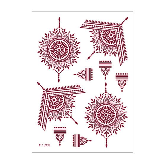 Nostalgie Red Henna Tattoo Kit, Waterproof Tattoos Stickers, Temporary Stickers for Women Wedding Party Festival Decorations