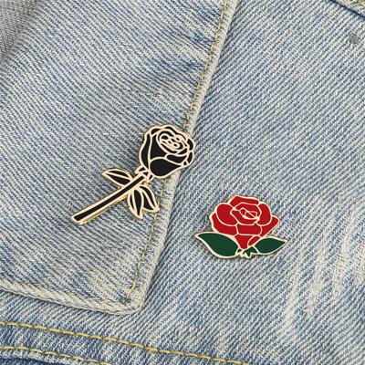 Pretty Flower Badge Red Black Rose Enamel Pins Metal Fashion Brooches Valentine's Gift For Girlfriend Backpack Lapel Hat Jewelry