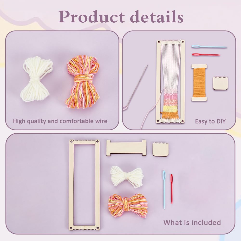 AHANDMAKER Weaving Loom Kit Loom Bracelet Weaving Bracelet Maker with Cotton Fiber Yarn Weaving Needle Small Weaving Loom Set for Beginners Weaving