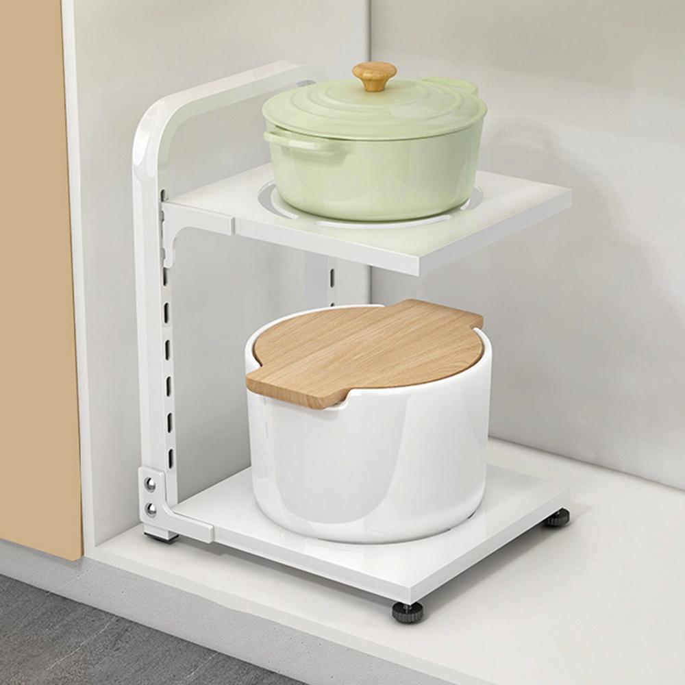 2 Tier Kitchen Storage Rack Carbon Steel Adjustable Pot Pan Storage Shelf Under Sink Cabinet Organizer B