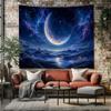 Celestial Moon Tapestry Crescent Moon Wall Hanging Cosmic Night Sky Galaxy Stars Dreamy Bedroom Decor