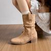 Short Boots Women's Pleated Stacking Boots 2025 New Medium Tube Comfortable Retro British Style Versatile Small Man Height Increase Martin