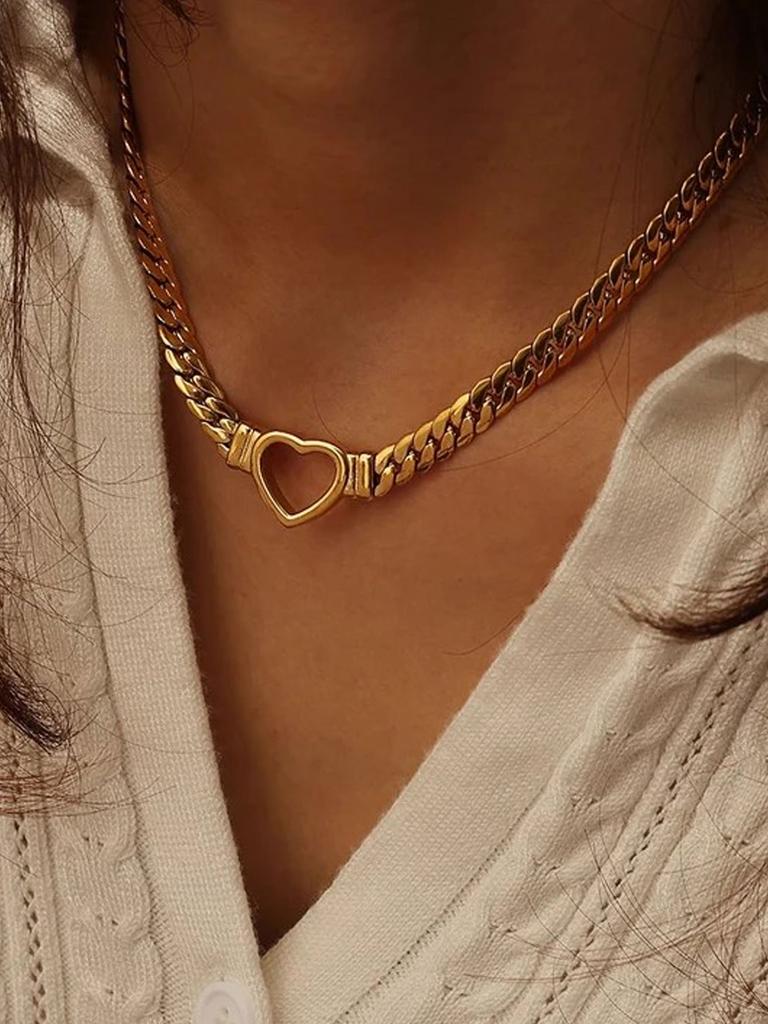 1 Piece Fashion Gold-plated Waterproof Stainless Steel Zircon Luxury Heart Shaped Chain Necklace Birthday Gift for Friends Mom