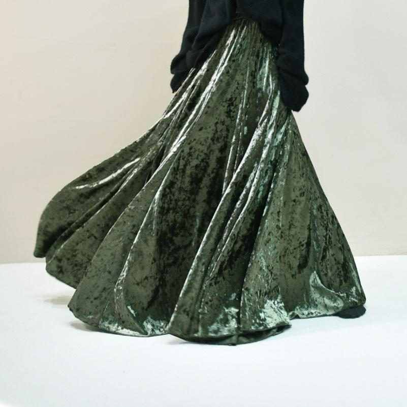 Retro Diamond Velvet Skirt Winter Mid-length Slimming Skirt Gold Velvet A-line Skirt