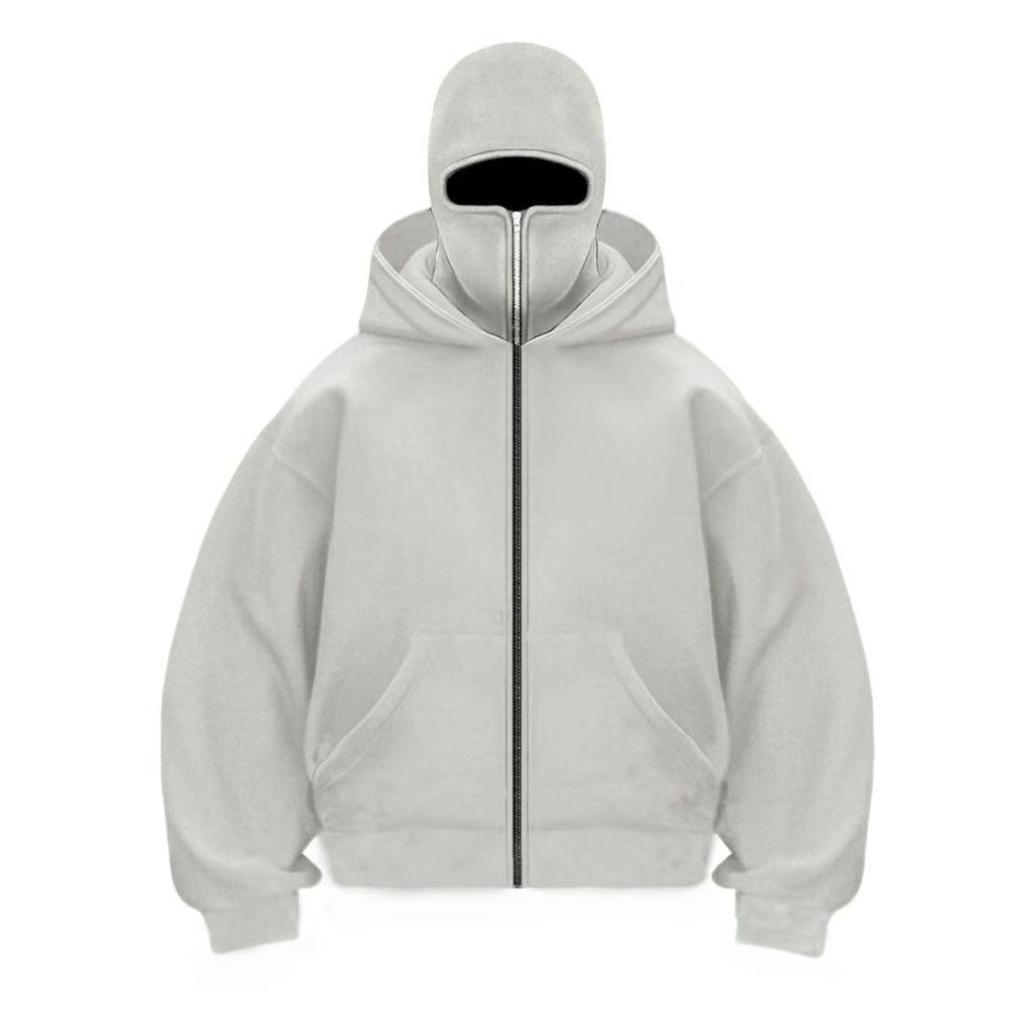 Pánská volná trendy mikina s dvojitou kapucí, kardigan se zipem