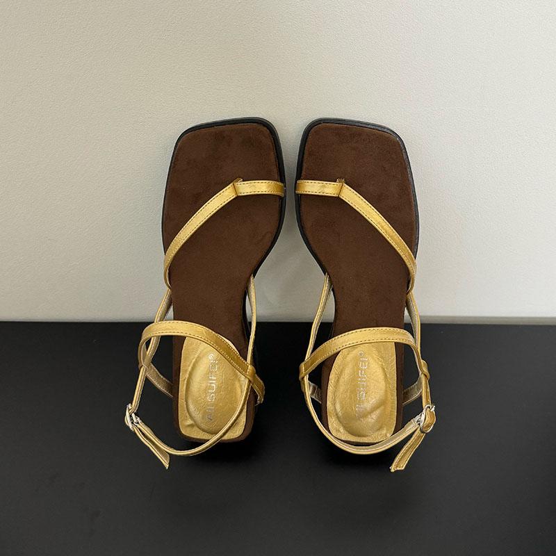 Fashion Female Spring Summer Wedges Women Heeled Sandals Shoes Buckle Strap Fashion Square Toe Ladies Wedges Sandals Shoes Flip Flops