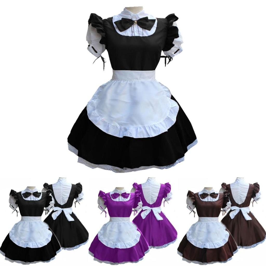 Damen Kurzarm Retro Dienstmädchenkleid mit süßem Puppenkragen und Prinzessinnen-Ästhetik