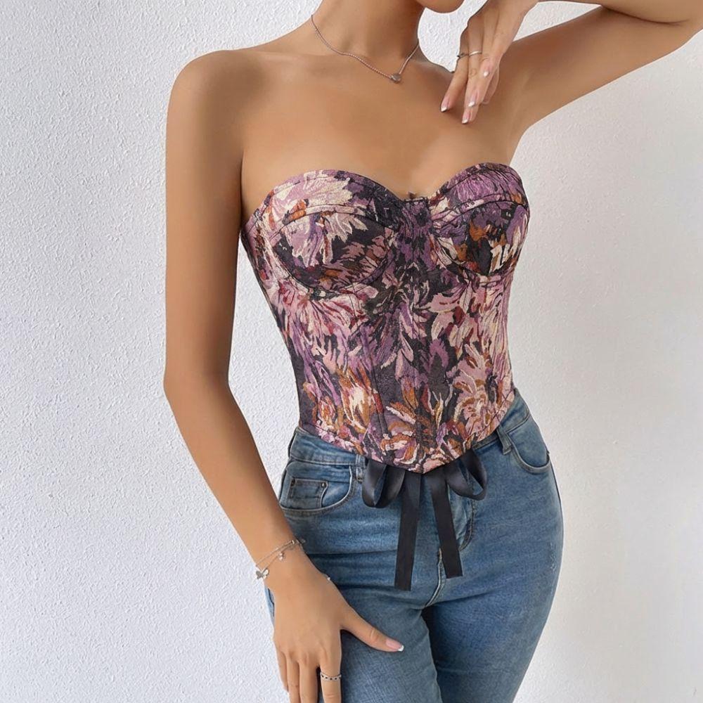Boned Floral Underwired Corset Multi-Color Strapless Corset Top Women's Shapewear  Daily Streetwear