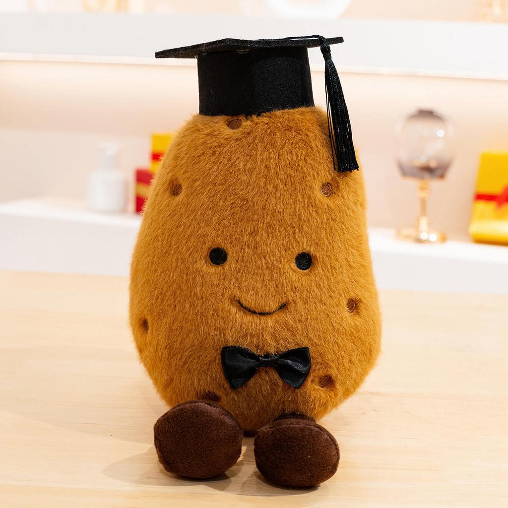 Potato Plush Peanut Doll Wearing A Doctoral Cap Tie And Glasses Design For Gift