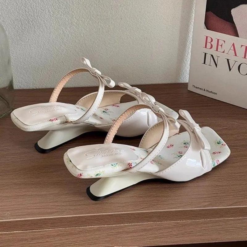 

Women Slippers Bow Heeled Sandals Dress Chunky Shoes Summer Sexy 2025 Sexy Designer Woman Pumps Luxury Mujer De Zapatos 40