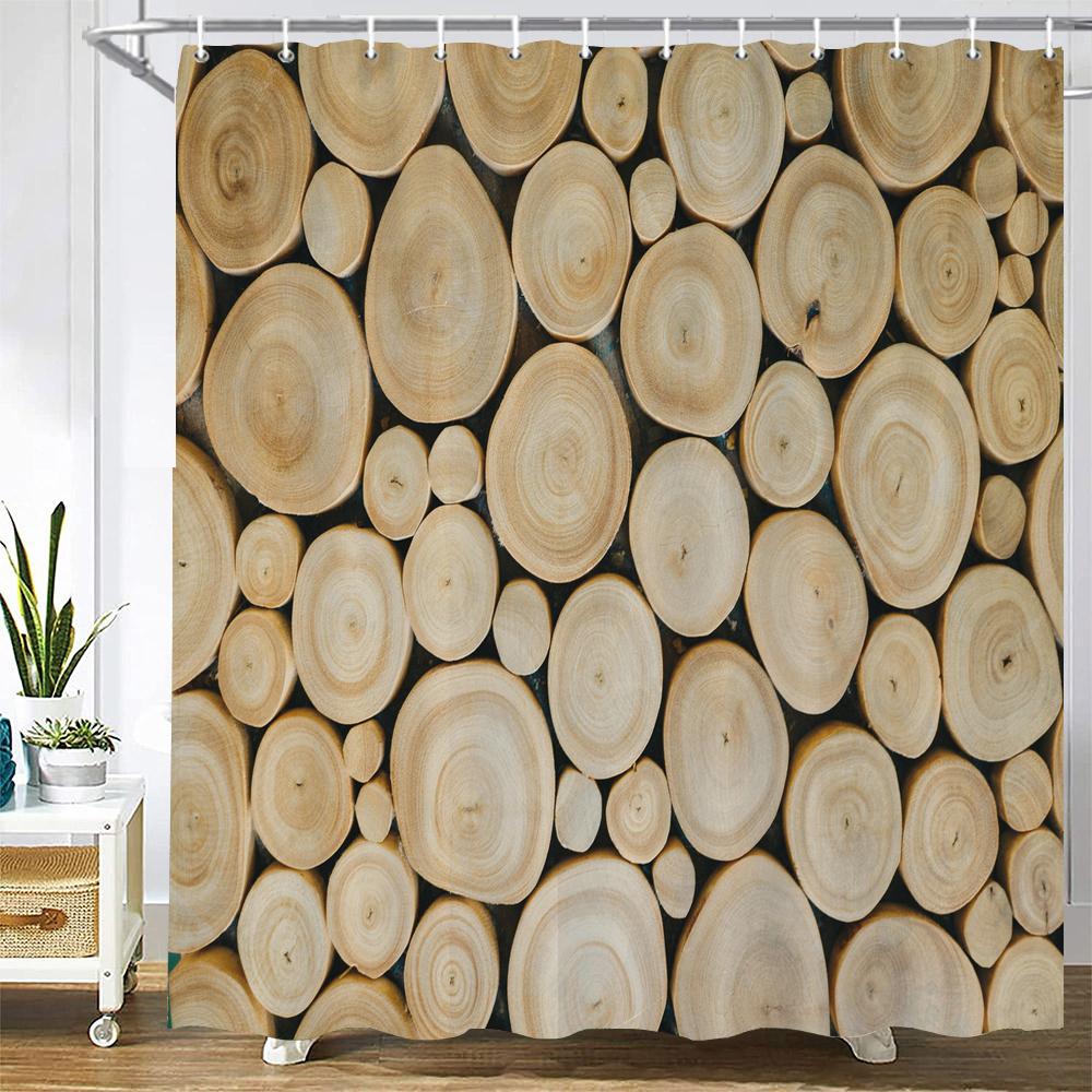 Nordic Retro Style Wood Board Grain 3D Printing Shower Curtain With Hooks Polyester Waterproof Home Decor Curtains 180x180cm