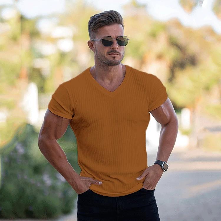 

Summer V-neck sports breathable bottoming shirt men s inner with moisture-wicking short-sleeved men s T-shirt M
