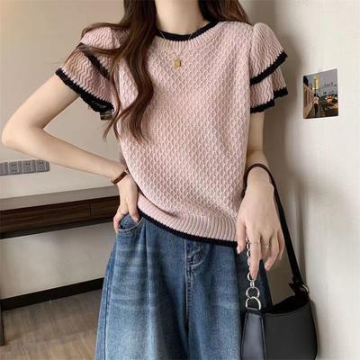 Women's Summer French Thin Ice Silk Knitted Shirt Short Sleeve T-shirt Women's Design Top