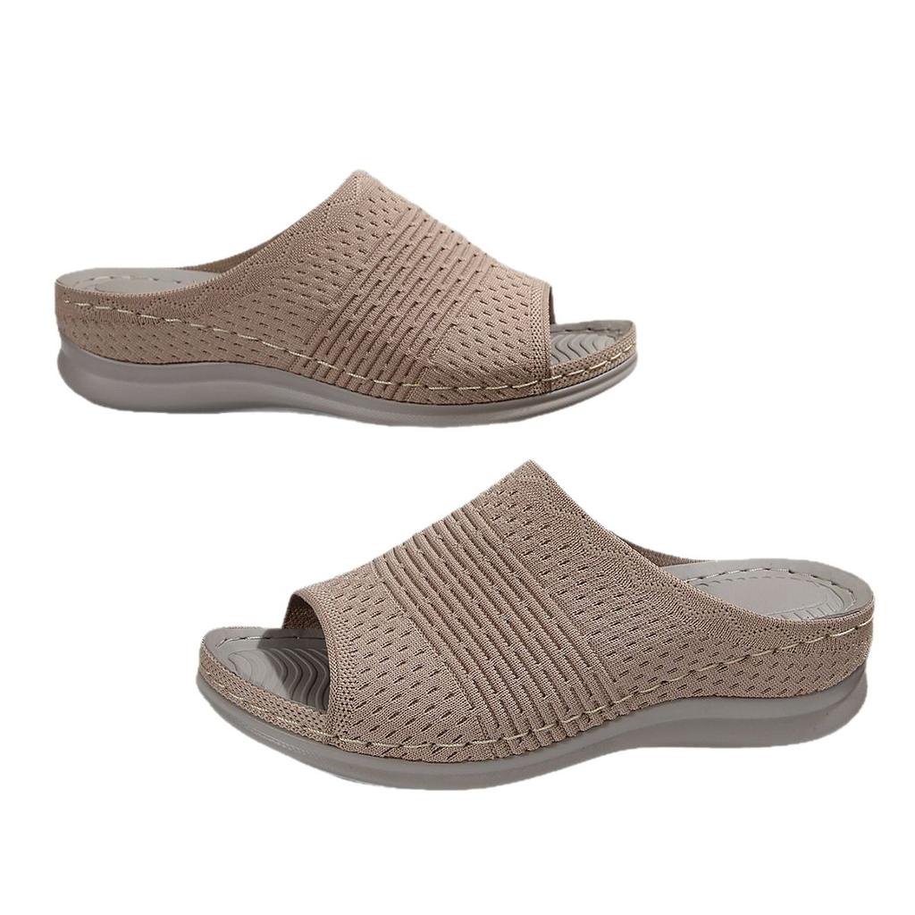 Summer Fly-Woven Breathable Wedge Slippers Large Size Beach Cool Slippers 43