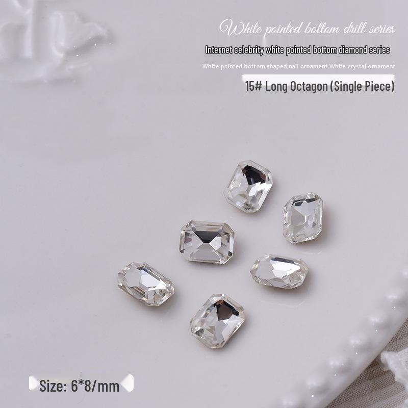 Nail Art Decorations: Transparent Pointed Rhinestones - Heart, Water Drop, Square, Butterfly Shapes