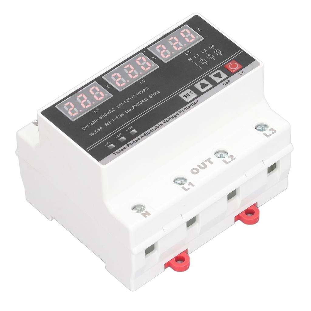 3 Phase Adjustable Protector Over Under Voltage Current Protection Device DIN Rail Mount