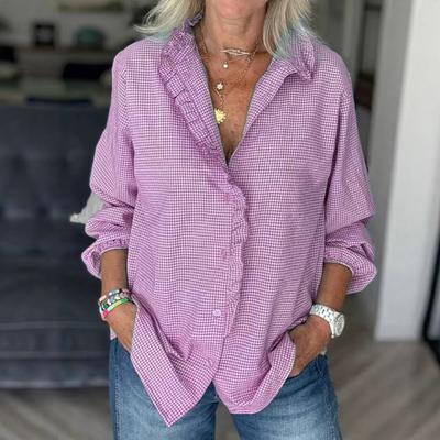New Women's Buttons Casual Long Sleeve Patchwork Lapel Tops Shirts