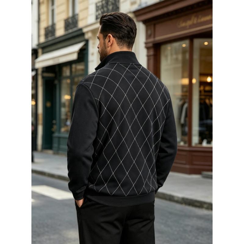 Men's Half-Zip Collared Diamond Quilted Casual Sweatshirt.