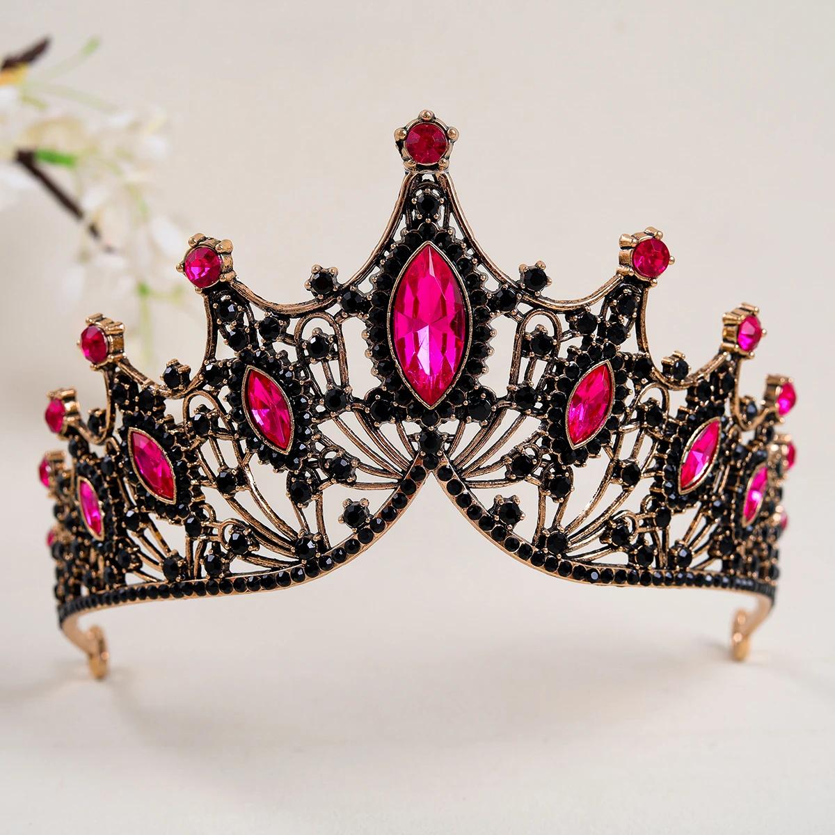 

Baroque Vintage Black Crystal Rhinestone Crowns Wedding Hair Accessories Princess Queen Tiaras Diadems Halloween Party Jewelry розы красного