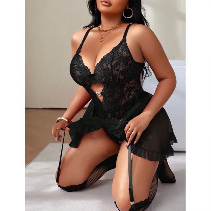 Sexy Bra Set Transparent Floral Lace Bodysuits Underwear Set Push Up Brassiere Sexy Outfit Delicate Intimates Women