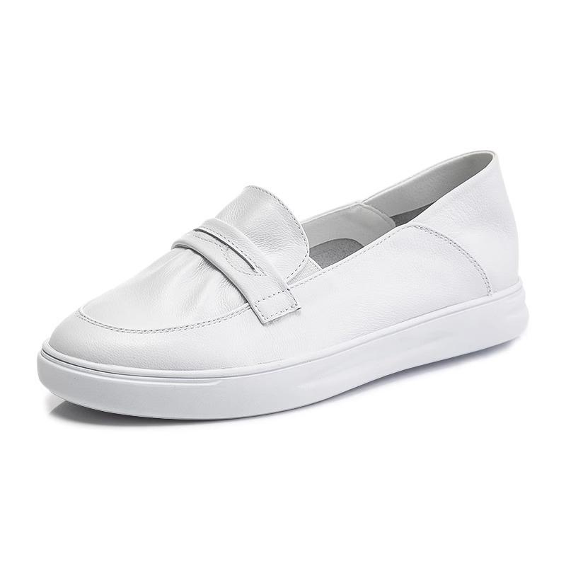 Petites chaussures blanches en cuir pour femmes, nouvelles chaussures de printemps pour femmes grande taille, à une pédale, grande taille, chaussures uniques d'infirmière à fond plat polyvalentes à bouche peu profonde