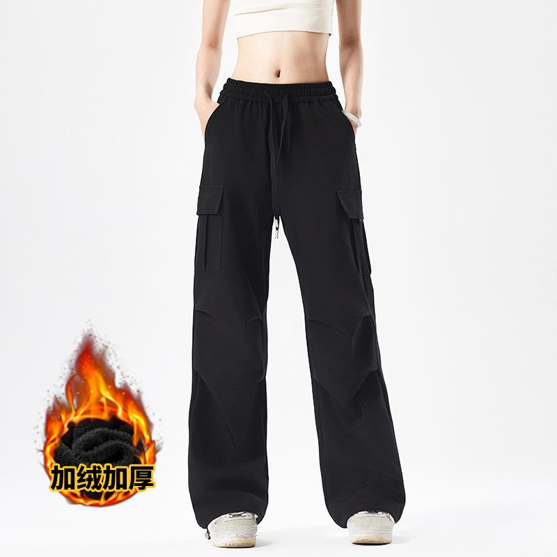 Spring, autumn and winter charging overalls, velvet warm sports wide-leg mountaineering pants, men's and women's high-waisted trousers