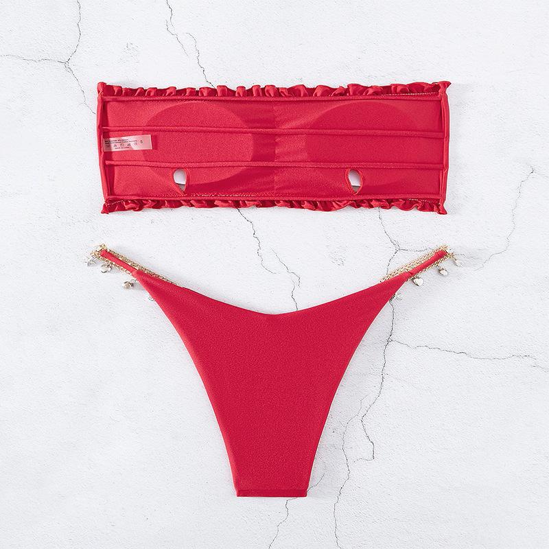 2025 Bez ramiączek Jednokolorowe Rozcięte Bikini - Europejska i Amerykańska Modna Seksowna Odzież Kąpielowa