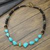 Handmade Punk Men's Turquoise Necklace Small Hip Hop Jewelry Natural Stone Pendant